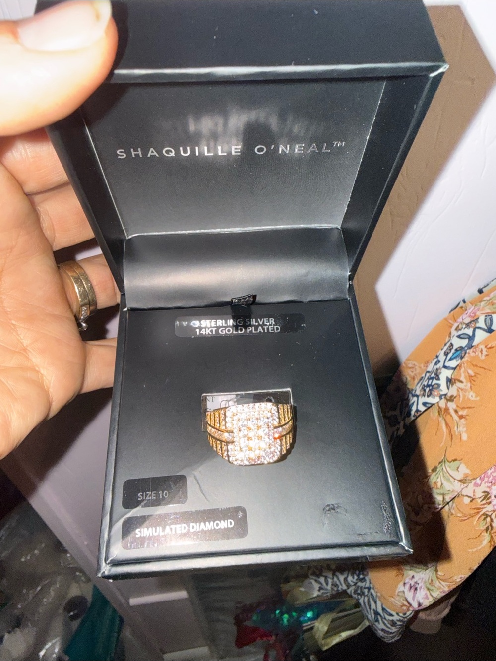 Shaquille O'Neal Gold-Tone Ring with Pink and White Stones